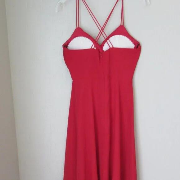 LANDMARK Red Chiffon Spaghetti Straps Padded Bust Fit & Flare Size S Dress - Picture 3 of 4